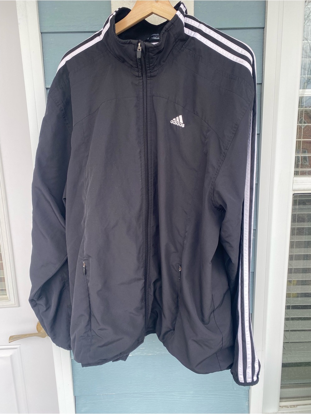 adidas Black Windbreaker Jacket with White Stripes